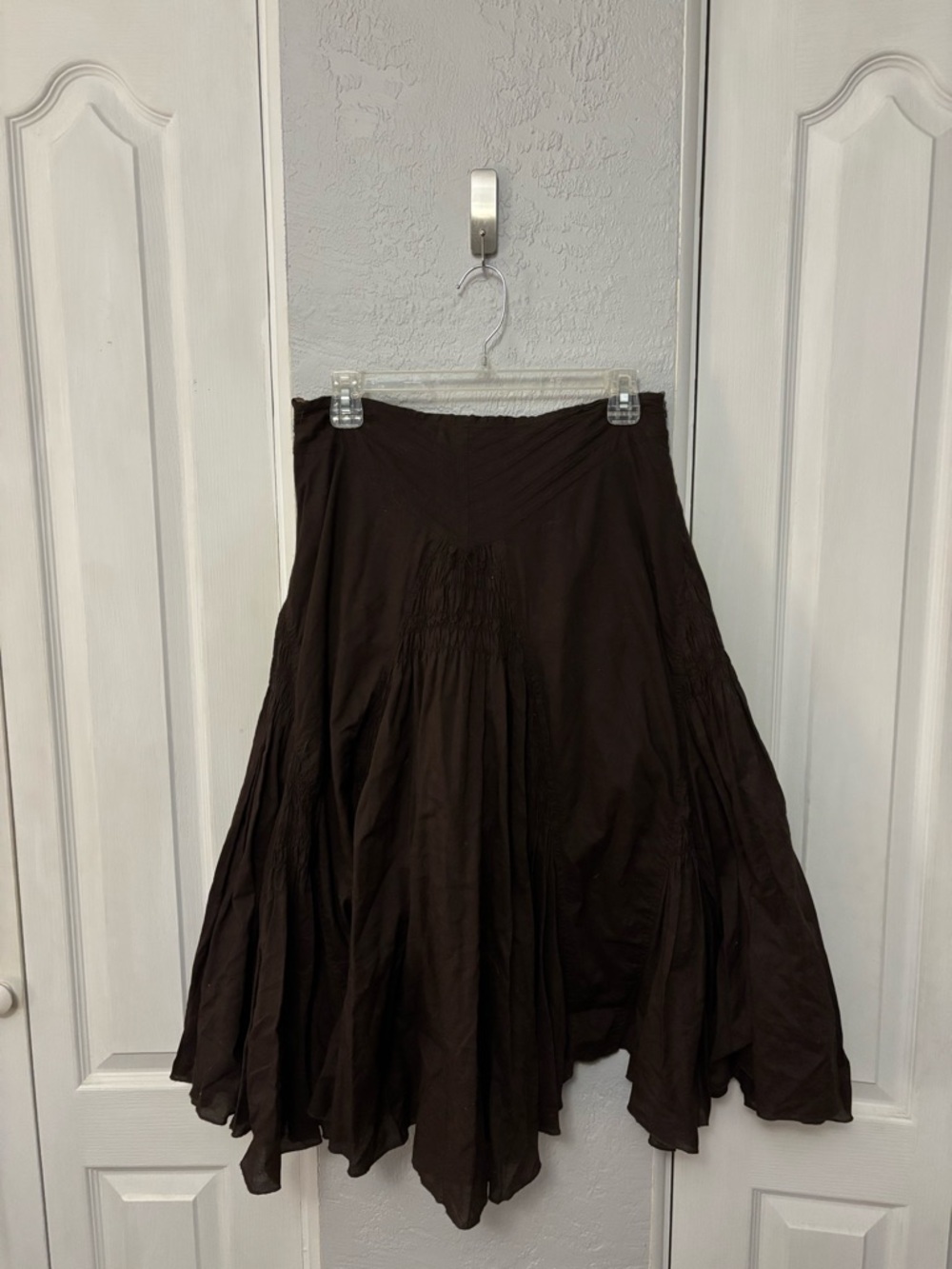 Vintage Brown 100% Cotton Full Skirt Ruched Front and Back Boho Festival Size 8P